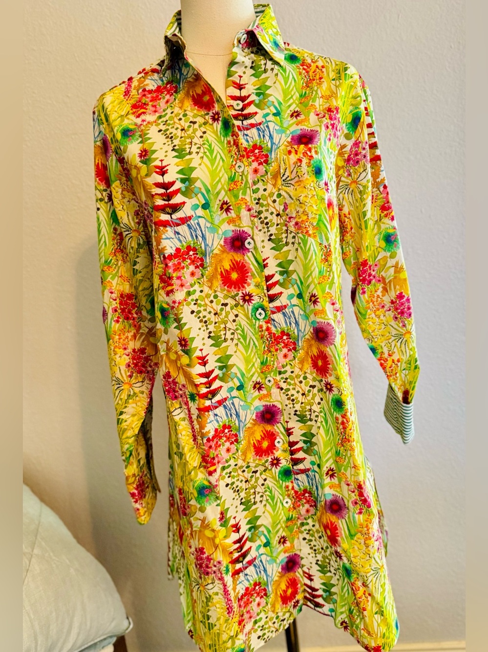 LABORATORIO CAPRI Yellow Floral Long-Sleeve Shirt Mini Dress - Picture 3 of 16